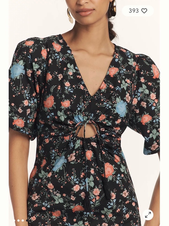 Maeve Dresses & Skirts - Anthropologie Maeve Black Coral Blue Floral Short Sleeve VNeck Mini Dress L NWOT